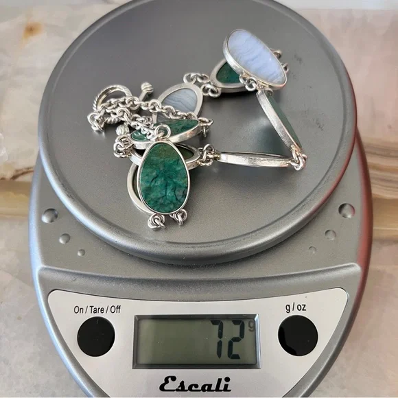 Whitney Kelly Sterling Silver 925 Blue Lace Agate and Chrysoprase Link Necklace - Picture 7 of 10